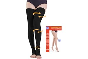 KUZIMUA 20-30 mmHg Medizinische Kompressionsstrümpfe Damen & Herren Klasse 2, Offene Zehe Lang Stützstrümpfe Thrombosestrümpfe mit Silikonband für Krampfadern Ödeme Flug