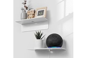 OAPRIRE White Floating Wall Shelves Set of 2 - Easily Expand Wall Space - Acrylic Small Shelf for Bedroom, Bathroom, Kitchen, Living Room, Office, Playroom with Cable Clips