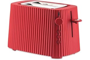 Alessi Plissé MDL08 R - Tostapane di Design, Sei Livelli di Doratura, in Resina Termoplastica, Spina Europea, 850 W, Rosso