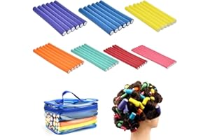 QINERSAW Lot de 42 bigoudis flexibles pour grandes boucles - 7 tailles - Sans chaleur - Pour cheveux courts et longs - En mousse - Avec sac