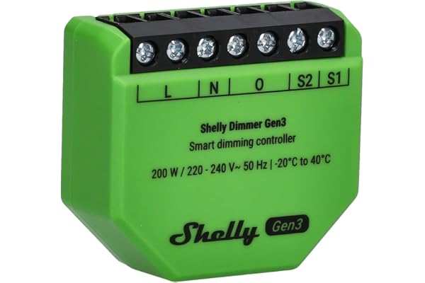Shelly Dimmer Gen3, WLAN Smart Dimmer, Hemautomatisering, Dimbara lampor, LED-remsor, ingen neutral ledare krävs för smarta scheman, ingen hubb krävs för iOS och Android, Alexa & Google