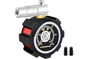 ATsafepro Presta Valve - Manometro per mountain bike, 0-30 PSI e 0-2 bar, doppia scala, scarico della pressione dell'aria, perfetto per accessori per mountain bike