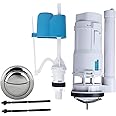 Taxan Toilet Plastic Dual Flush Valve, Flush Siphon,Fill Valve With Toilet Repair Kit Abs Push Chrome Plated Button For Tank Commode Fixed Together Commode Cistern (8" Inch)