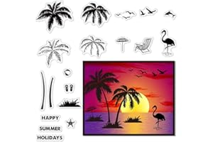 craspire Tampons Transparents Palmiers pour Carterie Décoration Scrapbooking, Timbre en Caoutchouc de Silicone Flamant Rose pour Cartes de Voeux Album Photo Journal Decor DIY Craft