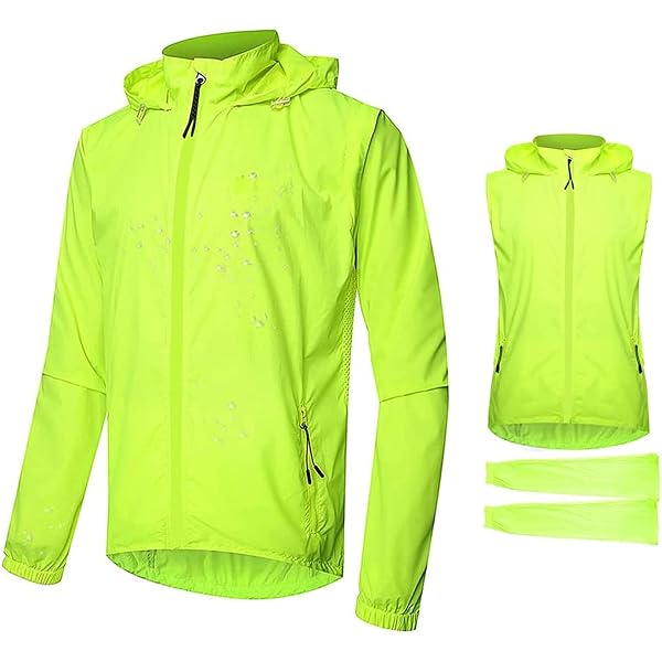 Giacca Da Ciclismo 2 In 1 Uomo E Donna – Giacca E Gilet Staccabile, Leggera, Riflettente, Antivento E Protezione Solare, Verde