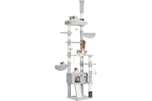 Hey-brother Drapak dla kota z regulacją wysokości XXL, 250-280 cm, sięgający do sufitu, wieża dla dużych kotów, z jaskinią, jasnoszary 0MPJ091W
