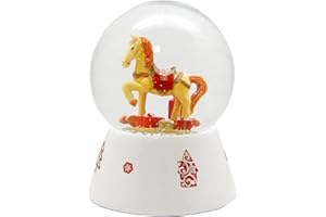 Minium Collection 20110 Bola de nieve musical de Navidad, caballo balancín con regalos con luz de luna sonata, 150 mm de alto