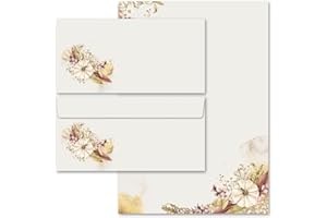 PAPER-MEDIA 20 pezzi Set completo Fiori & Petali, Stagioni - Autunno, GIARDINO D'AUTUNNO 10 fogli di carta da lettera e 10 buste DIN LANG (senza finestra)