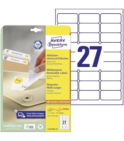 Printation Etichette Universali 70x32 Mm - 500 Fogli A4, 13500 Etichette Bianche Stampabili, Compatibili Con Herma 4450, Avery 3479