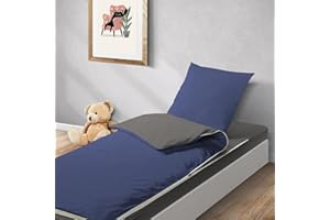 Bleu Câlin Caradou CARC90MIFIIND Juego de sábanas y Fundas de Almohada, poliéster, Azul Marino y Gris, Sencillo, 90x190 cm