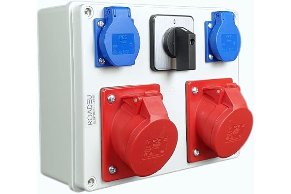RoadEu - Coffret de chantier, Répartiteur électrique mural et prises CEE 16A 400V, 230V IP44 - Prise murale avec interrupteur principal - Répartiteur de courant