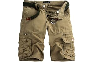Buetory Men's Casual Cargo Hiking Shorts Elastic Waist Outdoor Comfy Workout Shorts Big&Tall Cotton Twill Summer Beach Shorts