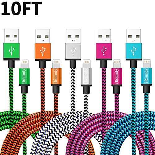 iRoundy 5 Pack Nylon iPhone Datenkabel Verbindungskabel USB Kabel mit Lightning Stecker Ladekabel für Apple iPhone 6 Plus/6 /5/5S/6s iPad 4 iPad Mini/Air iPod 5 und iPod7 Arbeitet mit neuesten iOS