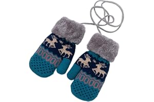 ITODA Unisexe Enfant Moufle avec Corde Gants en Peluche Mignon Motif de Flocon de Neige Mitaine Plein-doigt Gants de Ski Camping Randonnée Extérieur Gloves Epais Confort pour Filles Garçons 3-8ans