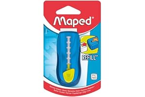 MAPED - Gomme Universal Gom Stick - Blanche avec étui de Protection - Porte-Gomme Rechargeable - rétractable - sans Phtalates et PVC - Coloris Bleu