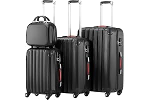 PROVITERA Set 3 Valigie Rigide in ABS, Valigia M-L-XL e Beauty Case, Manico Telescopico e Ruote Easy Roll, Lucchetto Serratura a Codice, Trolley Resistenti da Viaggio, Bagaglio a Mano (3 + 1 Nero)