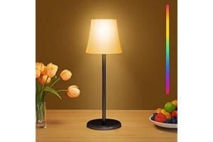 Suright Lampe de Table Sans Fil Avec 3 Température de Couleur+RGB, Rechargeable Lampe de Chevet Luminosité Réglable, Contrôle Tactile IP54 Etanche pour Restaurant, Chambre, Camping, Café