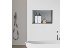 NEUHAUS [neu.haus] Mensola da Incasso per Bagno Nicchia da Parete in Acciaio Inox Spazzolato Mensola Muraria Rettangolare 47 x 32 x 10 cm Argentato Opaco