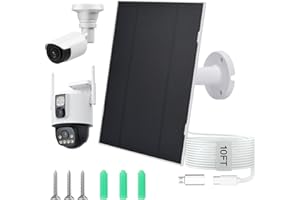 ANTREATU 5W Solar Panel for Security Cameras IP65 Small Solar Panel with 10ft Cable, Micro USB & USB-C Ports, 360° Adjustable Mount - Compatible with Rechargeable 5V Battery Cameras, Doorbells Lights