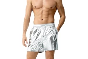 Casey Kevin Men's Metallic Shorts Reflective Rave Shorts with Pockets