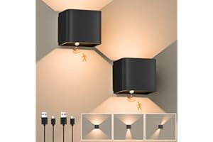 ‎GUKKK GuKKK Wandlampe Innen mit Bewegungsmelder, 2 Stück Akku Wandleuchte, 3000K Warmweiß LED Wandbeleuchtung, Innen Kabellose Wandlampe mit Schalter, Einstellbar Abstrahlwinkel Wandbeleuchtung, für Treppe