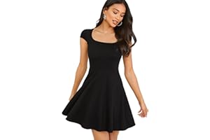 GORGLITTER Women's Scoop Neck Basic Flared A Line Mini Dress Summer Cap Sleeve Swing Short Dresses