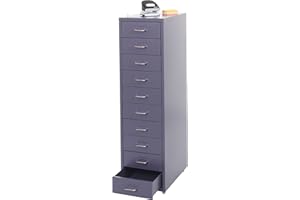 MENDLER Boston T851 - Cajonera con ruedas (acero, 110 x 28 x 41 cm, 10 cajones), color gris oscuro