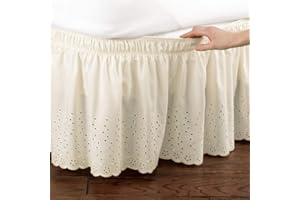 Feyart Falda de cama envolvente, con ojales y flores, elástico para polvo, 15 pulgadas de caída (beige, súper King (180 x 200 + 38 cm)