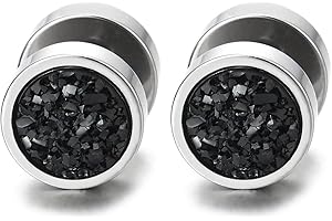 COOLSTEELANDBEYOND Homme Femme Acier Noir Cercle Boucles d'oreilles avec Bleu Briller - Bouchon Jauge Faux Cheater Fake Gauges Plugs