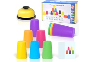 YISSCEN Sport Stapelbecher,Quick Stacks Cups Kinder und Erwachsene,Mit 12 Speed ​​Cups,50 Karten und 1 Klingel anrufen,Becher Stapeln Training Stapelbecher Speed Party Spielzeug Set,Kinder Stapelbecherspiel