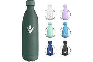 KOLLYKOLLA Gourde Inox 1L, Bouteille Métal Double Paroi, Étanche, Bouteille Isotherme Réutilisable, Gourde Métal, Gourde Isotherme sans BPA, Sport pour Adulte, École, Sport, Bureau, Gym, Yoga, Camping