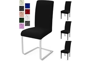 EOZAKAVOD Pokrowce na Krzesła do Jadalni Zestaw 4 Pokrowce na krzesła z Oparciem Uniwersalny Pokrowce na Krzesło zdejmowane, pokrowców na krzesła do Hotelu, na Ceremonię, Restauracji(Czarny, Zestaw 4)