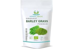 Herbal Magic's Organic Barley Grass Powder-Irrestibily Delicious.Sparkle Your Smoothies,Milkshakes,Recipes.Nutritious wholefood with sizable Healthy Attributes.Free from Fillers & Preservatives-100g