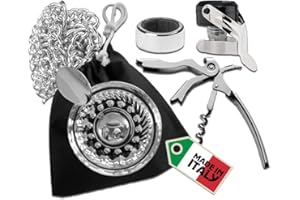 Euposia - Tastevin Sommelier Professionale - Kit Cromo - Conf. Completa di Catena appendicollo, Pochette Protettiva, Cavatappi Sommelier e Accessori