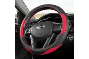 Pahajim Couvre Volant Voiture Universel Auto Protege Volant en Cuir Microfibre 37-38cm Caches de Volant Respirante, Antidérapante, Inodore, Durable Voiture Accessoires - Noir Rouge