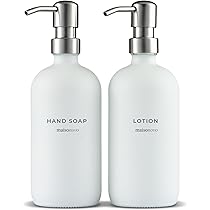Dispenser di sapone bianco, 2 dispenser di sapone da cucina, dispenser di sapone da 500 ml, in vetro, in acciaio inox, set di dispenser di sapone da cucina, facile da pressare, dispenser