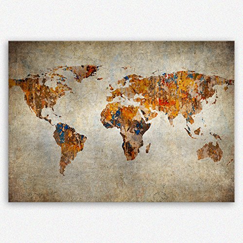!!! SENSATIONSPREIS !!! ge-Bildet® Bild auf Leinwand MIT SOMMER RABATT fast kostenlos "Weltkarte Retro" Weltkarte Leinwand - 30x20 cm einteilig - direkt vom Hersteller aus Deutschland - Made in Germany 2201 F
