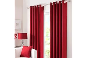 Kinfolk Textile Blackout Thermal Eyelet Ring Top Insulated Pair of Curtains Including 2 Tiebacks (Red, 46" x 72")