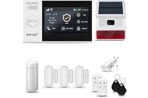 HUXGO® HXA007 Allarme casa senza fili WiFi + GSM 4G con wireless Sirena solare | Kit allarme con 1x rilevatore di movimento, 3x sensori per porte e finestre, telecomando | TUYA Smartlife App