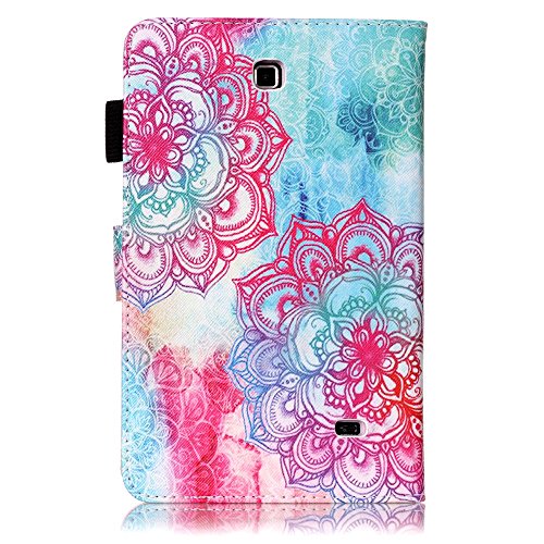 Für Samsung Galaxy Tab 4 7.0 Zoll SM-T230 Leder Tasche Hülle,Für Samsung Galaxy Tab 4 7.0 Zoll SM-T230 Leichter Wallet Kickstand Hülle,Herzzer Mode Hübsch [Feurige Blumen Gedruckt] Shockproof Kratzfest PU leder Mappen Geldbeutel Folio Abdeckung mit Karte Bargeld Schlitz Weiche TPU Innere Kasten Hülle Case für Samsung Galaxy Tab 4 7.0 Zoll SM-T230 + 1 x Frei Rosa Handy Halterung Ständer + 1 x Frei Rosa Stift Stylus - 3