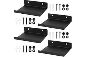 QJKEJI Zestaw 4 czarnych półek ściennych, półek na zdjęcia, półek wiszących, czarnych półek łazienkowych, regałów ściennych do salonu, gabinetu, łazienki, kuchni – czarne/15 x 11,5 x 3,5 cm