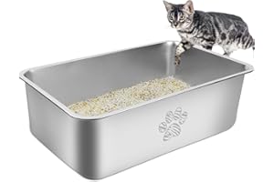 Bac à litière pour Chat en Acier Inoxydable PTLOM, Grand bac à litière en métal pour Chat, bac à crottes de Chat Anti-éclaboussures, sans Odeur et antiadhésif, Patte de Chat, 60x40x20cm