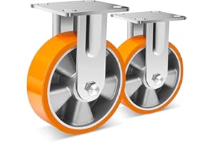 W B D WEIBIDA 6inch Fixed Furniture Castors Load Capacity 1250lb per Unit, Large Fixed Castors with Aluminum Core, Durable Polyurethane Castors, For Large Instruments, Indoor and Outdoor, Set of 2