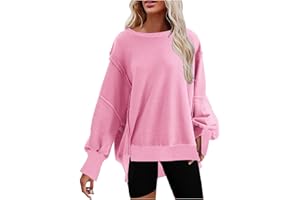 AnnSemo Sweatshirts for Women UK Casual Long Sleeve Tops Solid Color Crew Neck Jumpers Autumn Winter Pullover Side Split Y2k Boy Friend Tops Gym Outdoor Activewear Sale Clearance