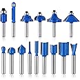 DIWUJI 15pcs Router Bits, 1/4 Shank Tungsten Carbide Corner Edge Tool, Groove Drill Bit for Chipboard, Woodworking, Wood Milling Cutter DIY Tools Kit (Include Straight Bit, Cove Bit, Chamfer Bit)