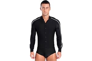 inhzoy Camicia da Ballo Latino Americano Uomo Slim Fit Body da Danza Classica Moderna Professionale Leotard Vestito Pattinaggio Artistico Costume da Prestazione Spettacolo