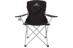 OUTDOOR WORLD BE ACTIVE Outdoor World Folding Camping Chairs, Compact Portable Garden Seat, Durable Steel Lightweight Design 2.35kg each with Cup Holder & Carry Bag, Ideal for Beach, Fishing, BBQs, Leisure (Black)