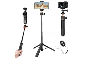 K&F CONCEPT 60cm/23.6" Selfie Stick Tripod for Action Camera and phone(Bluetooth Included), Compatible with GoPro Hero 13/12/11, DJI Osmo 360/Pocket 3/Action 5, Insta360 X5/X4