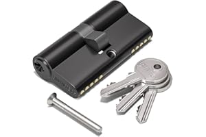Bwintech 1 pieza 30/30mm Euro Latón Cilindro, cerradura de llave/cilindro de 60mm con 3 llaves de latón estándar, antirrobo, antiperforación, antigolpes, negro