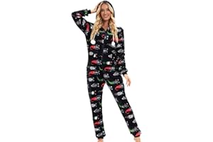 EMATOP Winter Warm Onesie Damen Jumpsuit Weihnachts Schlafanzug Teddy Fleece Einteiler Overall Kuschelig Flauschig Hausanzug mit Kapuze & Reißverschluss Lang Schlafoverall Plüsch Weich Pyjama